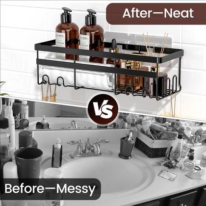 Imagem de Prateleira Shower Caddy, adesivo WOWBOX, pacote com 2 unidades, aço inoxidável, preto