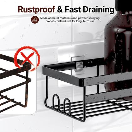 Imagem de Prateleira Shower Caddy, adesivo WOWBOX, pacote com 2 unidades, aço inoxidável, preto