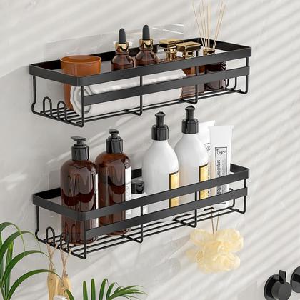 Imagem de Prateleira Shower Caddy, adesivo WOWBOX, pacote com 2 unidades, aço inoxidável, preto