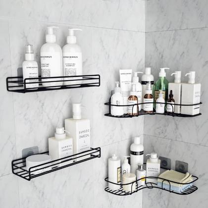 Prateleira Suporte De Banheiro Porta Organizador de Shampoo Sabonete Multiuso de Canto e Quina Com Adesivo Para Parede Cozinha De Metal - Importado Imagem de Prateleira Suporte De Banheiro Porta Organizador de Shampoo Sabonete Multiuso de Canto e Quina Com Adesivo Para Parede Cozinha De Metal