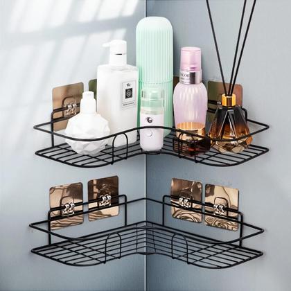 Prateleira Suporte De Banheiro Porta Organizador de Shampoo Sabonete Multiuso de Canto e Quina Com Adesivo Para Parede Cozinha De Metal - Importado Imagem de Prateleira Suporte De Banheiro Porta Organizador de Shampoo Sabonete Multiuso de Canto e Quina Com Adesivo Para Parede Cozinha De Metal
