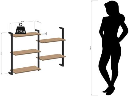 Imagem de Prateleira Suspensa MDP Amadeirado e Preto D7 Home D-7003 80x50cm