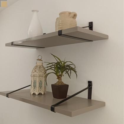 Imagem de Prateleiras Com Alça Preta De Couro 60x25 Mdf Kit C/2 Unidad