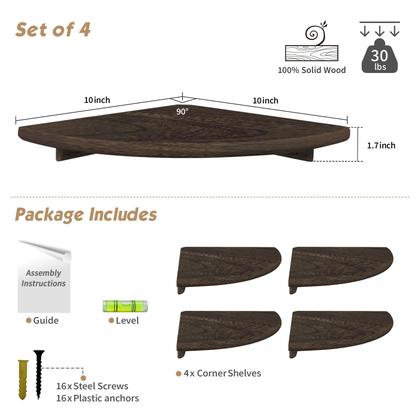 Imagem de Prateleiras de canto flutuantes Forbena para parede, conjunto de 4, estante de canto pequena para livros de quarto, prateleira redonda de canto de madeira, suporte de parede para plantas de banheiro, cozinha e decoração de sala de estar (marrom escuro)