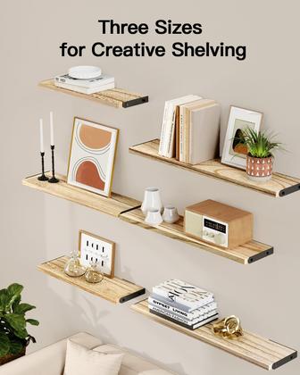 Imagem de Prateleiras de parede AMADA HOMEFURNISHING Long Rustic Wood 6 unidades