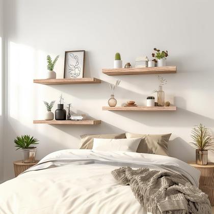 Imagem de Prateleiras flutuantes GXYAWPJ Light Wood para parede, conjunto de 6