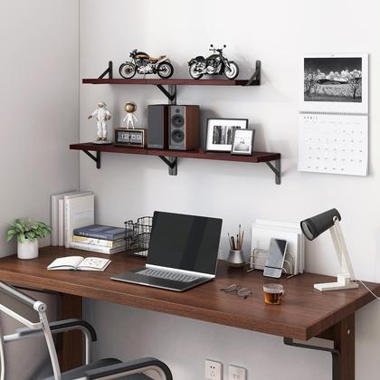 Imagem de Prateleiras flutuantes YGEOMER Walnut Red Brown para parede (conjunto de 4)