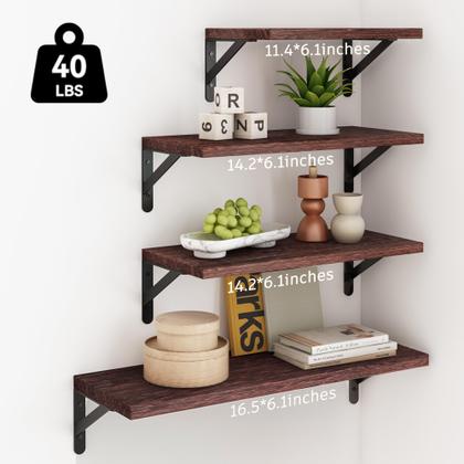 Imagem de Prateleiras flutuantes YGEOMER Walnut Red Brown para parede (conjunto de 4)