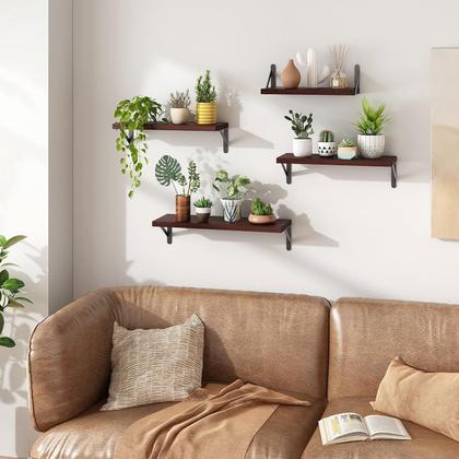Imagem de Prateleiras flutuantes YGEOMER Walnut Red Brown para parede (conjunto de 4)