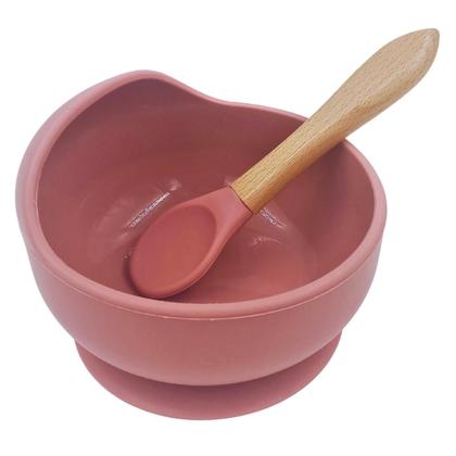 Imagem de Pratinho de Silicone Infantil com Ventosa e Colher Treinamento Rosa