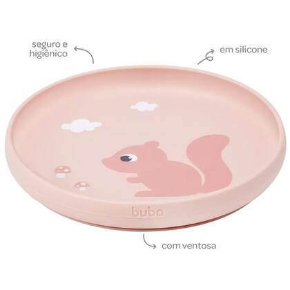Imagem de Pratinho Em Silicone Com Ventosa Cloudy Rosa Esquilo 20890 - Buba