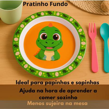 Imagem de Pratinho Fundo Infantil Unicórnio Rosa Dino Verde Para Papinhas
