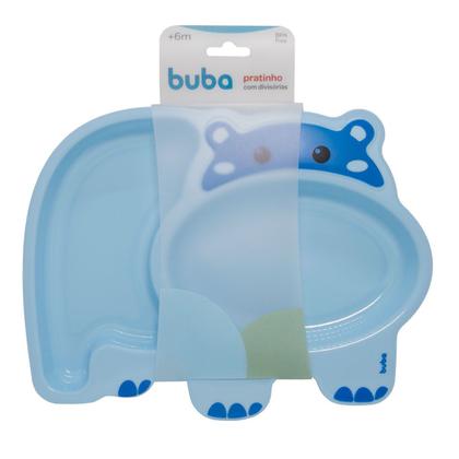 Imagem de Pratinho Infantil com 2 Divisórias Alimentação Bebe Hipopotamo Azul Rosa Buba