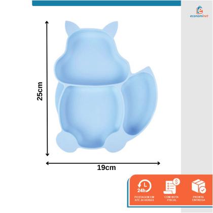 Imagem de Pratinho Infantil Silicone Com Ventosa e 3 Divisórias Antiderrapante Treinamento Desmame Refeição Introdução Alimentar Transição Termossensível