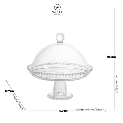 Imagem de Prato 20 cm para bolo de cristal transparente com pé e tampa Pearl Wolff - 28272