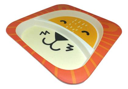 Imagem de Prato com Divisória Infantil Fibra De Bambu Pratinho Comida Bebê Alimentar