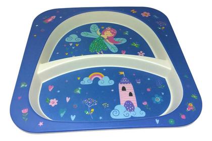 Imagem de Prato com Divisória Infantil Fibra De Bambu Pratinho Comida Bebê Alimentar