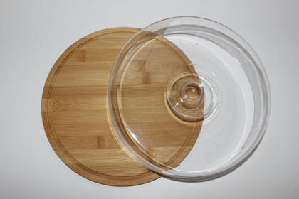Imagem de Prato De Bolo Com Tampa De Bambu 28X28X9,5Cm - Jolitex