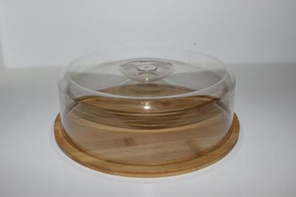 Imagem de Prato De Bolo Com Tampa De Bambu 28X28X9,5Cm - Jolitex