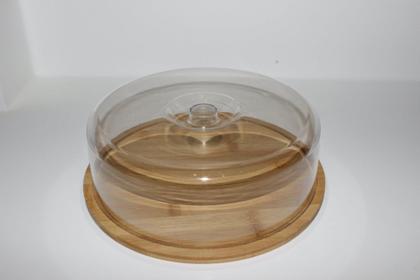 Imagem de Prato De Bolo Com Tampa De Bambu 28X28X9,5Cm - Jolitex