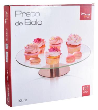 Imagem de Prato de Bolo e Doces de Vidro e Inox com Pedestal 30CM