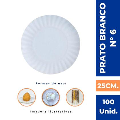 Imagem de Prato De Papelão Branco N 6 - 100 Unidades