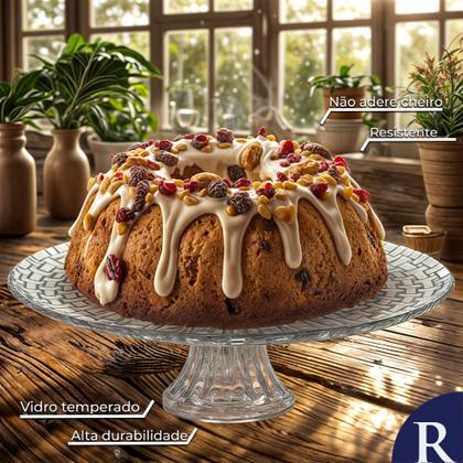Imagem de Prato de Vidro com Pé Gourmet para Bolos e Sobremesas Ruvolo