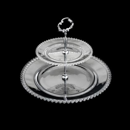 Imagem de Prato duplo 32 cm para doces de cristal transparente com suporte de metal Pearl Wolff -  35212