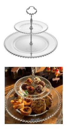Imagem de Prato Duplo para Doces, Petiscos e Frutas Pearl Cristal Wolff