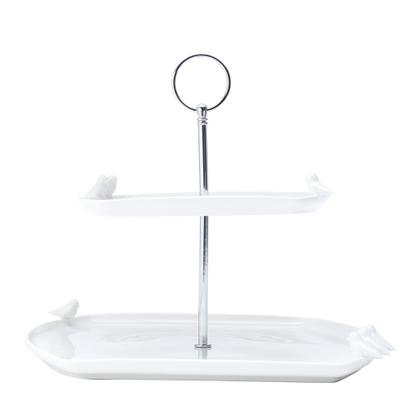 Imagem de Prato duplo porcelana para doce Birds branco 27cm/ 19cm Wolff - 18115
