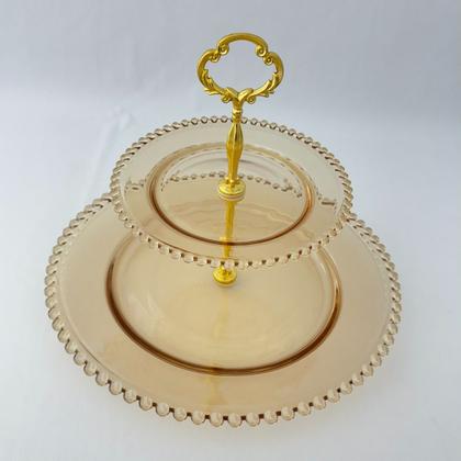 Imagem de Prato Duplo Porta Doces Bolinhas Wolff Âmbar Metalizado 32cm