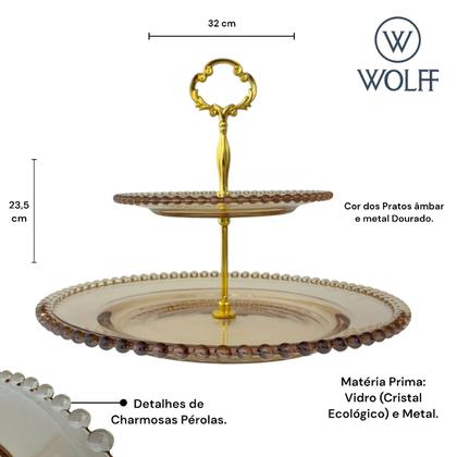 Imagem de Prato Duplo Porta Doces Bolinhas Wolff Âmbar Metalizado 32cm