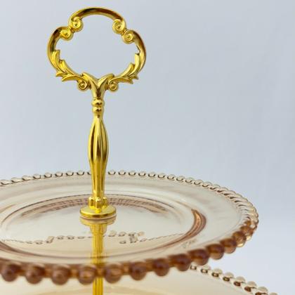 Imagem de Prato Duplo Porta Doces Bolinhas Wolff Âmbar Metalizado 32cm