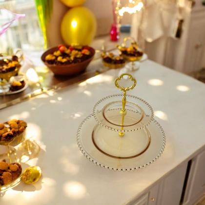 Imagem de Prato Duplo Porta Doces Bolinhas Wolff Âmbar Metalizado 32cm