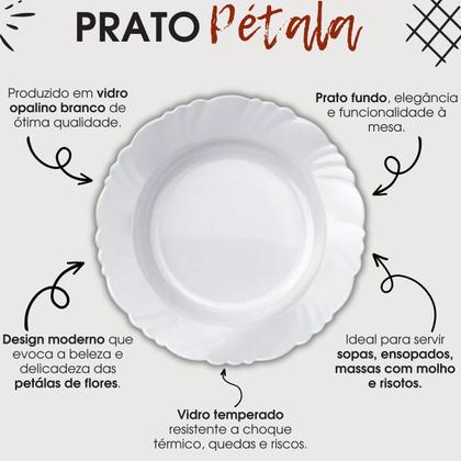 Imagem de Prato Fundo Pétala Prato Fundo Duralex de Vidro Opalino Temperado Tigela de Vidro Branco Para Sopas e Molhos Nadir Figueiredo