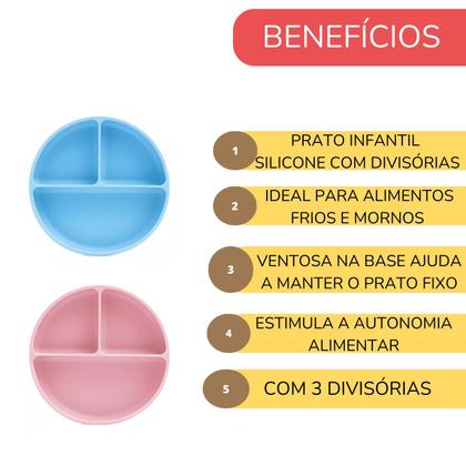 Imagem de Prato Infantil Silicone com Divisórias e Ventosa Petit Piá