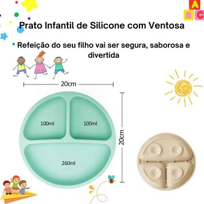 Imagem de Prato Infantil Silicone com Ventosas 3 Divisórias Refeição 