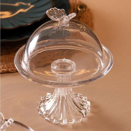Imagem de Prato para Doce com Pé e Tampa Butterfly Cristal Wolff 15x15x18cm