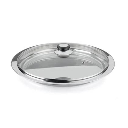 Imagem de Prato Para Servir Pizza Aço Inox Com Tampa De Vidro Multiuso Mesa Redondo Travessa Forma