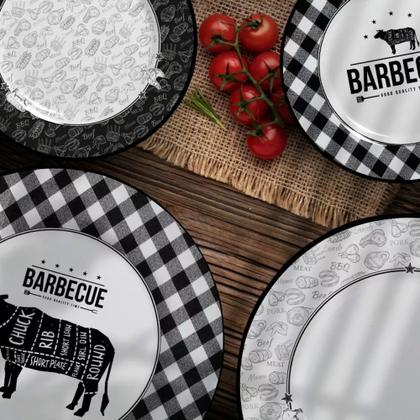 Imagem de Prato Raso Barbecue Preto e Branco Cerâmica Alleanza 29cm