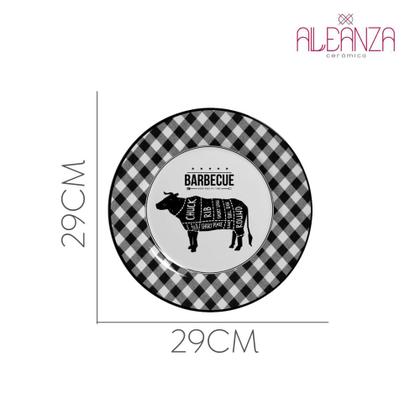 Imagem de Prato Raso Barbecue Preto e Branco Cerâmica Alleanza 29cm