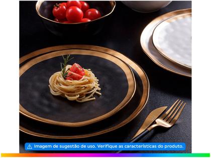 Imagem de Prato Raso De Porcelana Preto E Dourado Dubai 25Cm Wolff