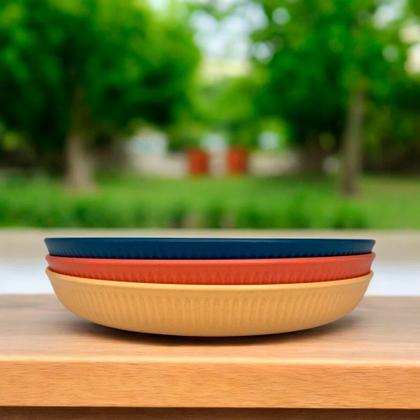 Imagem de Prato Raso Fibra de Bambu PP Resistente Stripes Cores Sortidas 23cm Lyor