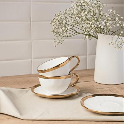 Imagem de Prato Raso Refeição de Porcelana Dubai Luxo Dourado 25cm Wolff