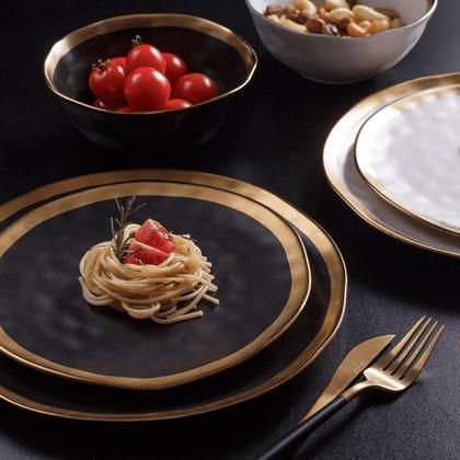 Imagem de Prato Raso Refeição de Porcelana Dubai Luxo Dourado 25cm Wolff