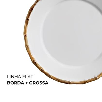 Imagem de Prato Sobremesa de Cerâmica Branco Borda de Bambu Grossa 20cm Flat Scalla