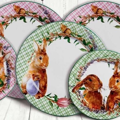 Imagem de Prato Sobremesa de Cerâmica Pascoa Bunny Rosa 20cm - Unid.
