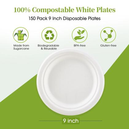 Imagem de Pratos de papel compostáveis EcoLipak 9 polegadas, pacote 150