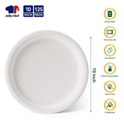 Imagem de Pratos de papel descartáveis compostáveis JOLLY CHEF 10 polegadas 125 ct