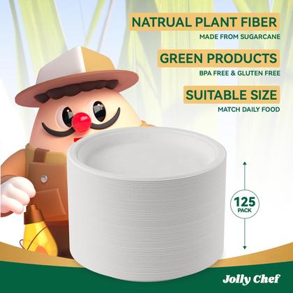Imagem de Pratos de papel descartáveis compostáveis JOLLY CHEF 10 polegadas 125 ct